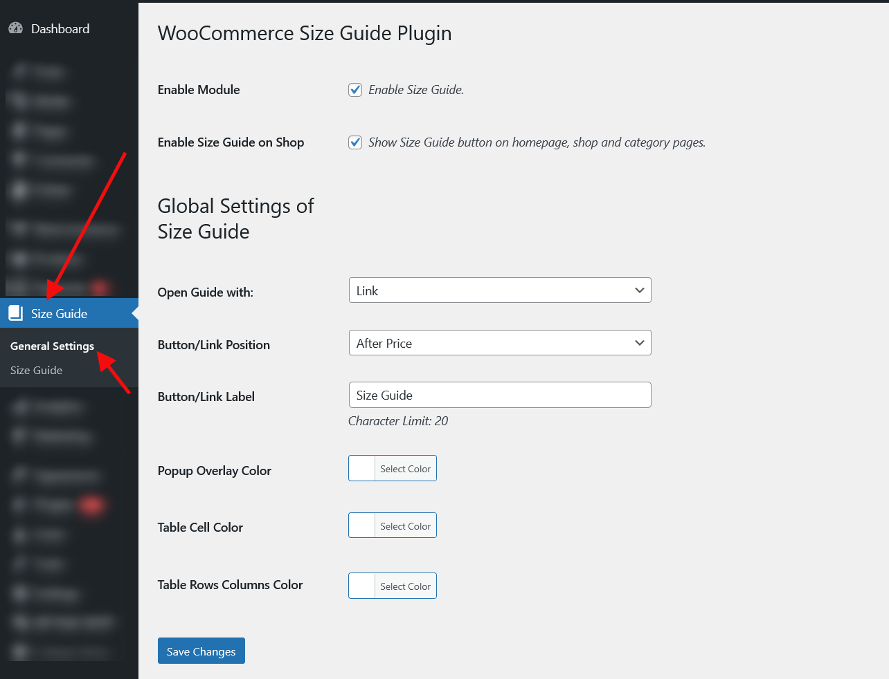WooCommerce Product Size Charts Plugin Global Settings - ProgosTech