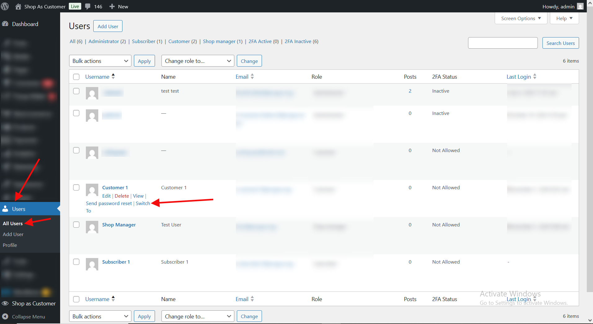 WooCommerce Shop as a Customer Backend Switch To User