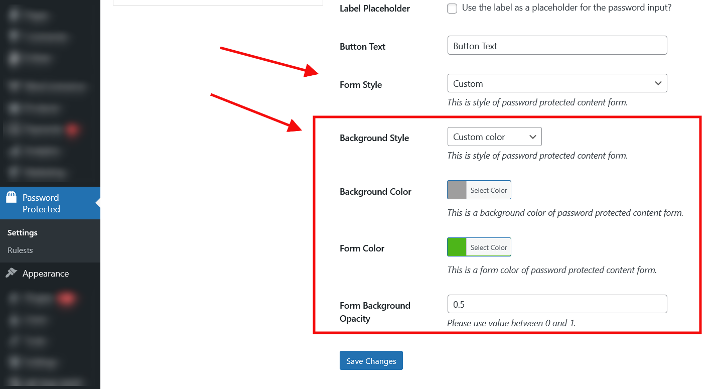Password Protect WooCommerce Products and Categories Backend Form Style Custom Color