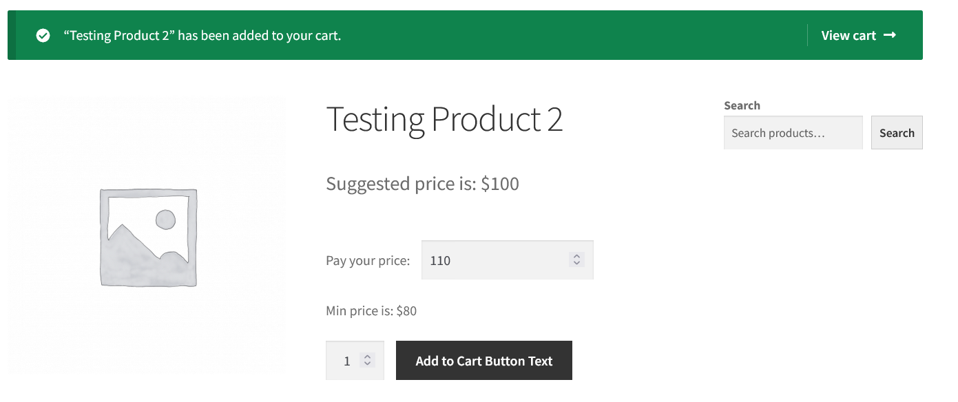 WooCommerce Name Your Price – Custom Pay Your Price Plugin - Front End Success