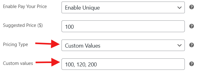 WooCommerce Name Your Price – Custom Pay Your Price Plugin - Product Settings Custom Values