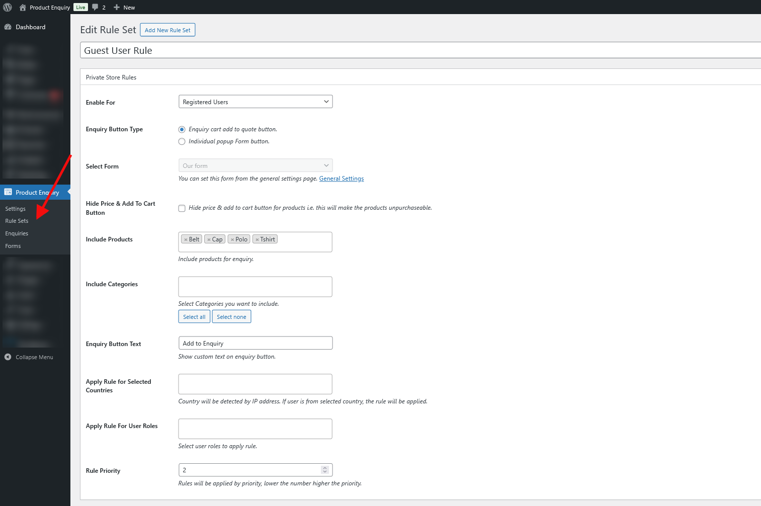 How to Add a Product Enquiry Form to Your WooCommerce Store (Step by Step) - Backend Ruleset